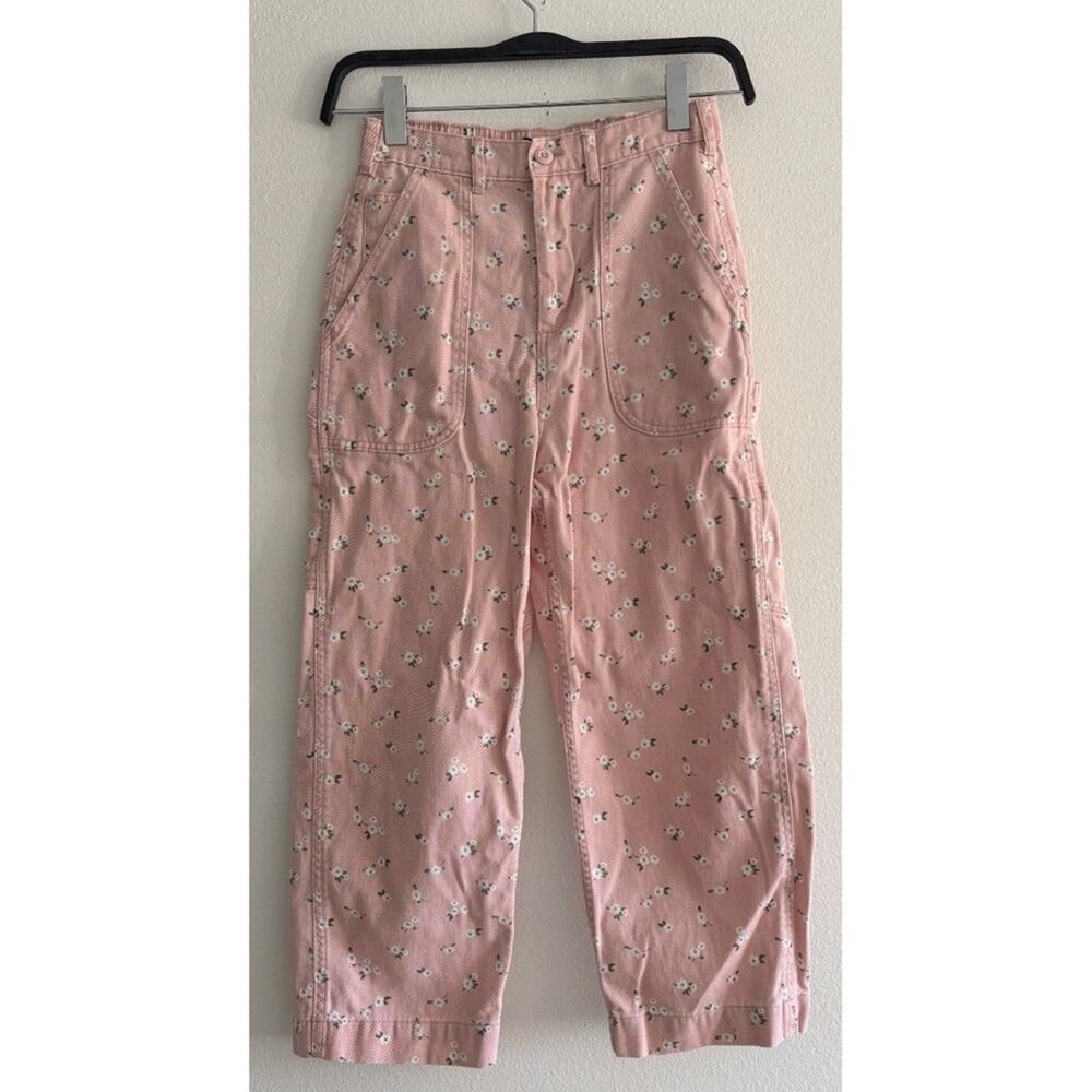 Obey Pink Organic Cotton Daisy Floral Wide Leg Jeans Size 26